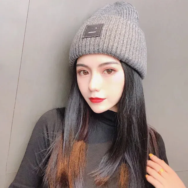 AC Studios Smiling face Beanie Skull Caps knitted Cashmere Eye Warm Couple Lovers Acne Hats Tide Street Hip-hop Wool Cap Adult