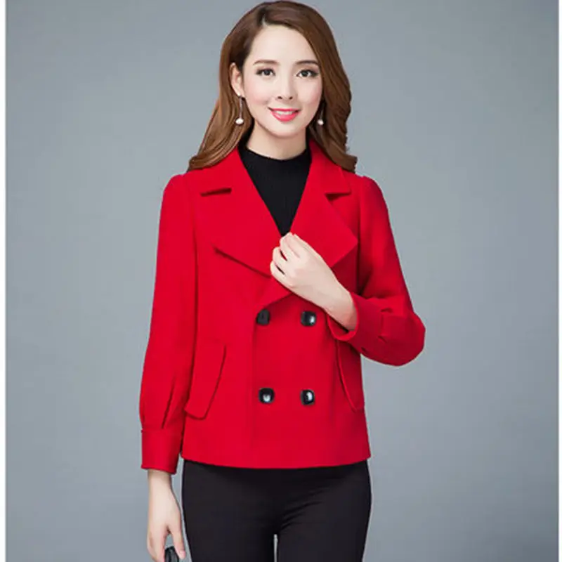 

Женское Короткое шерстяное пальто, свободная тонкая двубортная куртка на сезон весна-осень-зима, 2023