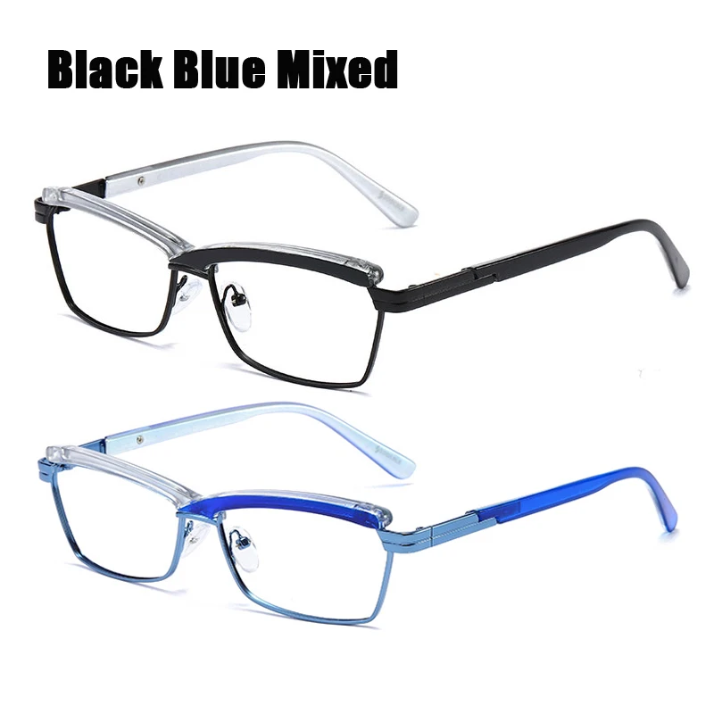 SOOLALA крест хит цвета полурамки очки для чтения очки для мужчин и женщин дальнозоркость для чтения очки 0,5 0,75 1,0 1,25 1,5 до 5,0 - Цвет оправы: Black Blue Mixed