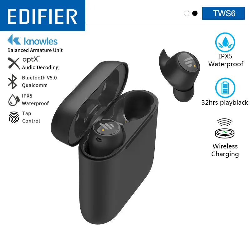 EDIFIER TWS6 Беспроводной Bluetooth наушники V5.0 Hi Fi стерео Бас Поддержка Aptx сенсорное