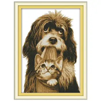 

The dog gently bites the kitten counted printed on the canvas 11CT 14CT DIY kits Cross Stitch embroidery needlework Sets