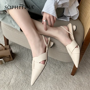 

SOPHITINA Fashion Women's Sandals Casual Non-slip Genuine Leather Pointed Round Heels Sandals Comfortable Shoes Women MO636