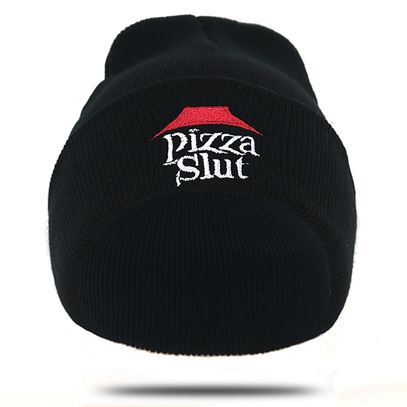 Новинка года; сезон осень-зима; модные бини Pizza slut с вышивкой; Вязаная Шапка-бини из мягкого хлопка в стиле хип-хоп; Лыжная шапка унисекс