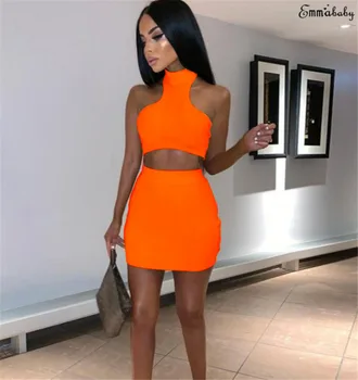 

Women 2 Piece Bandage Bodycon Two Piece Crop Top and Short Skirt Set Dress Evening Cocktail Party Club Two Piece Set