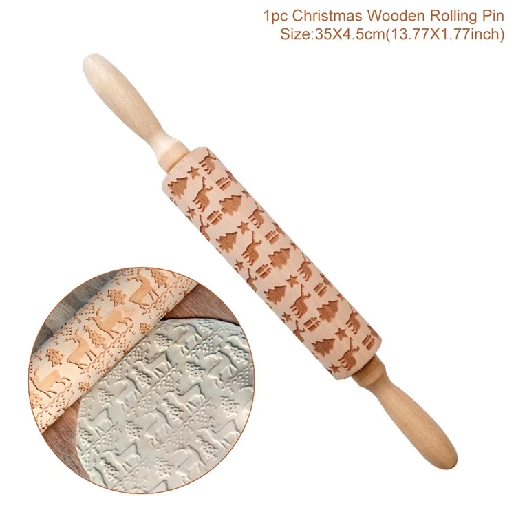 Wood Rolling Pin 05 Elk Wooden Christmas Embossing Rolling Pin Merry Christmas Decorations For Home Navidad Decor Noel Dessert Tools New Year - Цвет: Wood Rolling Pin 05
