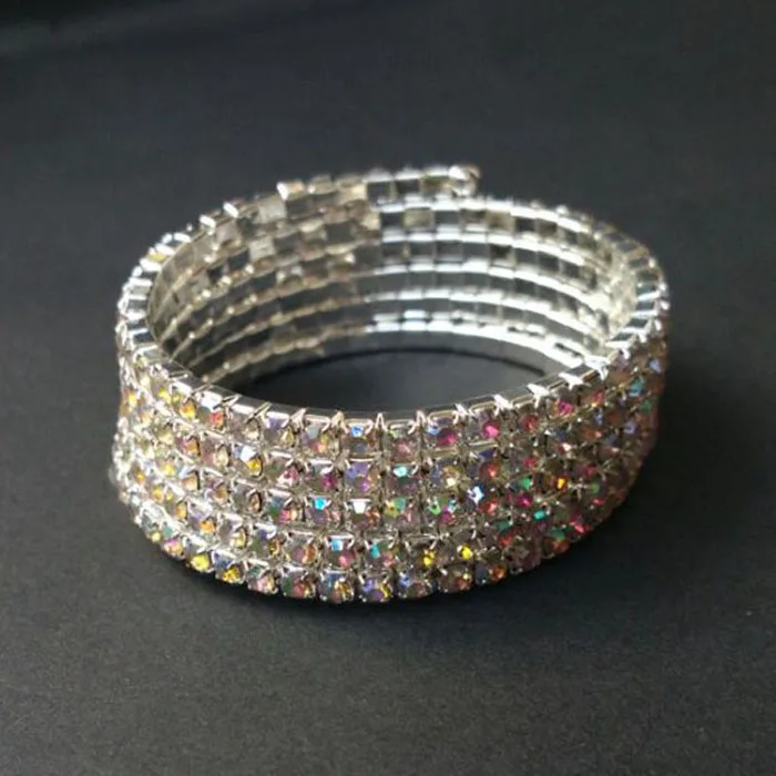 Бразильские Браслеты Mujer Pulseira Masculina, спиральные Свадебные вечерние Золотые/серебряные W стразы, растягивающийся браслет на запястье - Окраска металла: silver w AB stone
