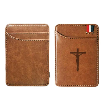 

Antique Jesus Cross Brown Leather Wallet Retro Christian Believers Men Women Money Clips Card Purse