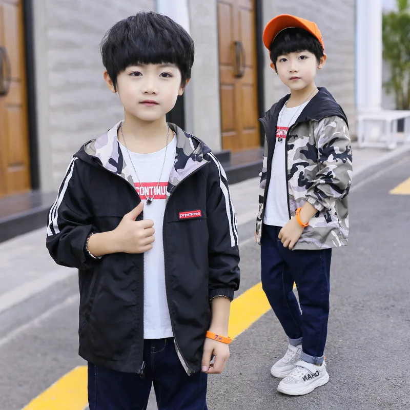 

BOY'S Double-sided Wear Coat Spring Clothing 2019 New Style Children Spring And Autumn Hooded Sports Clothing Big Boy Korean-sty