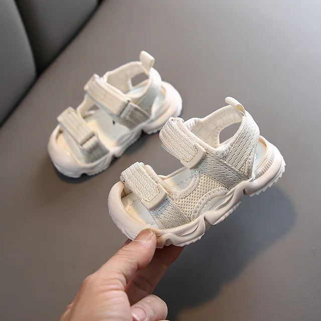 Summer Toddler Sandals Baby Girl Shoes Solid Color Net Cloth Breathable Boys Sneakers Kids Infant Sport Girls Sandals SYJ035 SXX008Beige