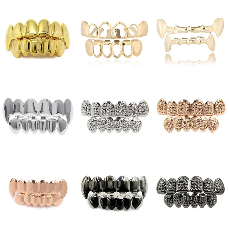 Hip Hop Teeth Grillz Set For Unisex Top Bottom Mouth Gold Silver Color Teeth Grills Tooth Caps Removable Dental Fashion Jewelry