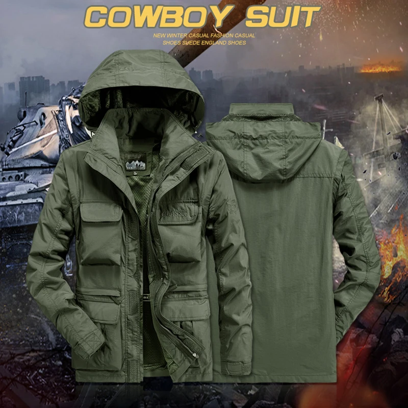 Online Wasserdichte Jacke Männer Military Armee Windjacken Dicke Warme Parka Fell Kapuze Winter Mantel Fleece Männlichen Jacken Mit Multi Taschen