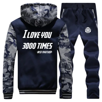 

Avengers Iron man I love You 3000 Times Mens Tracksuit Winter Men Warm Set Thick Jackets+Pants 2 Pieces Sets Male Hoodies Suit