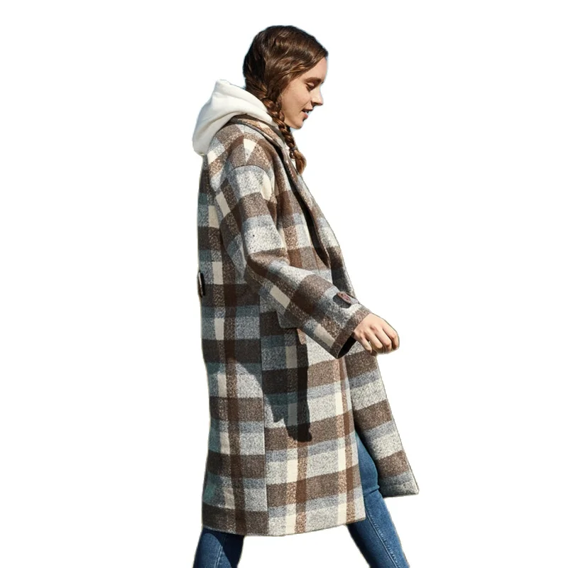 Тренчкот SEMIR женский длинный клетчатый шерстяной плащ в стиле ретро