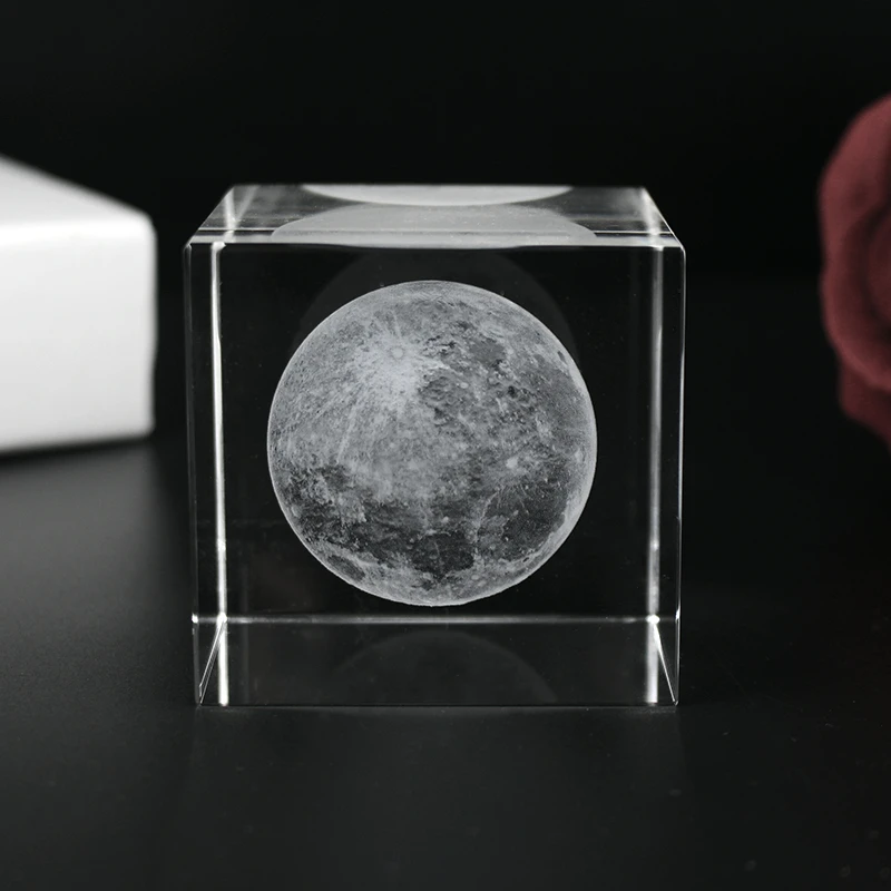 Unique Design Crystal 3d Laser Moon Cube Paperweight As Art Collection