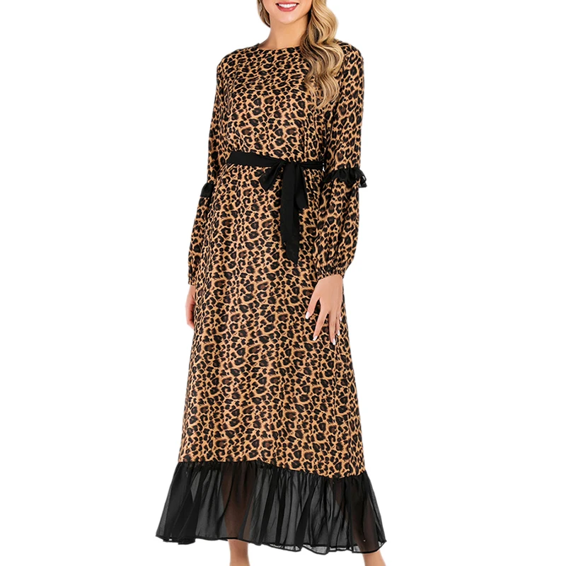 

Leopard Print Muslim Abaya Dubai Fashion 2020 New Stylish Maxi Eid Dress for Mualiman Islamic Clothes Ramadan Dresses