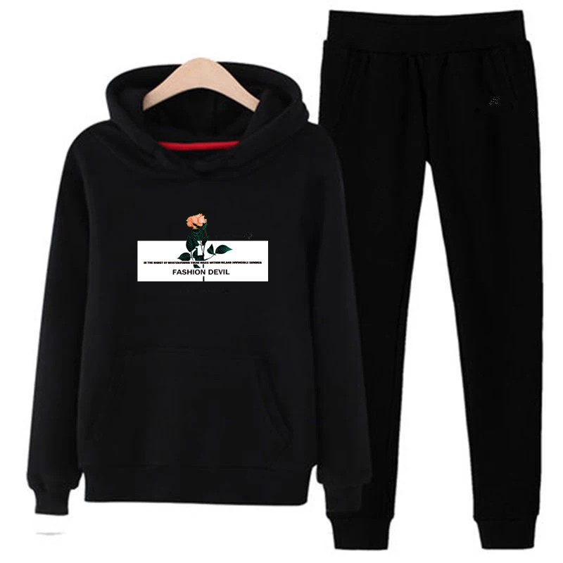 

p80 New 2019 Tracksuit Fashion Women Sportswear Two Piece Sets Fleece student Hoodie+pants Sporting