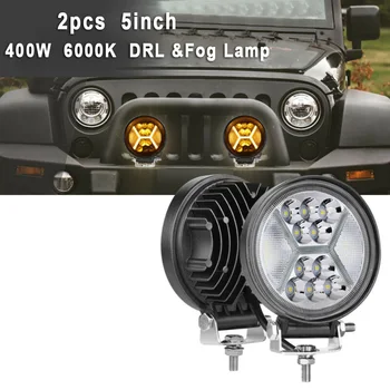 

2pc High Quality 5Inch 400W Round LED Work Driving Lights Spot Flood Amber DRL 6000K Fog Lamp Auto Parts