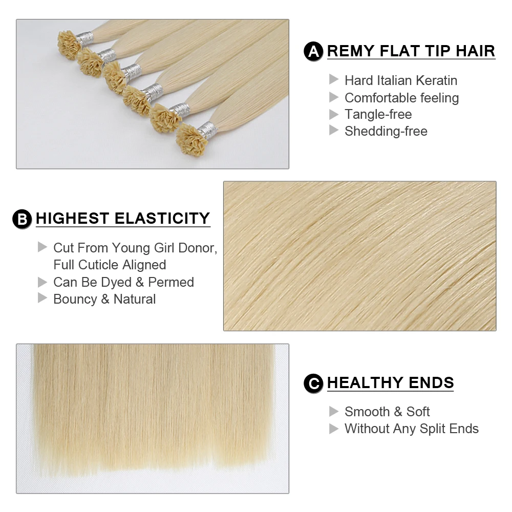 Fairy Remy Hair 0.8g/s 16-18 inch Real Remy Flat Tip Human Hair Extension Silky Straight Pre Bonded Keratin Fusion human hair extension