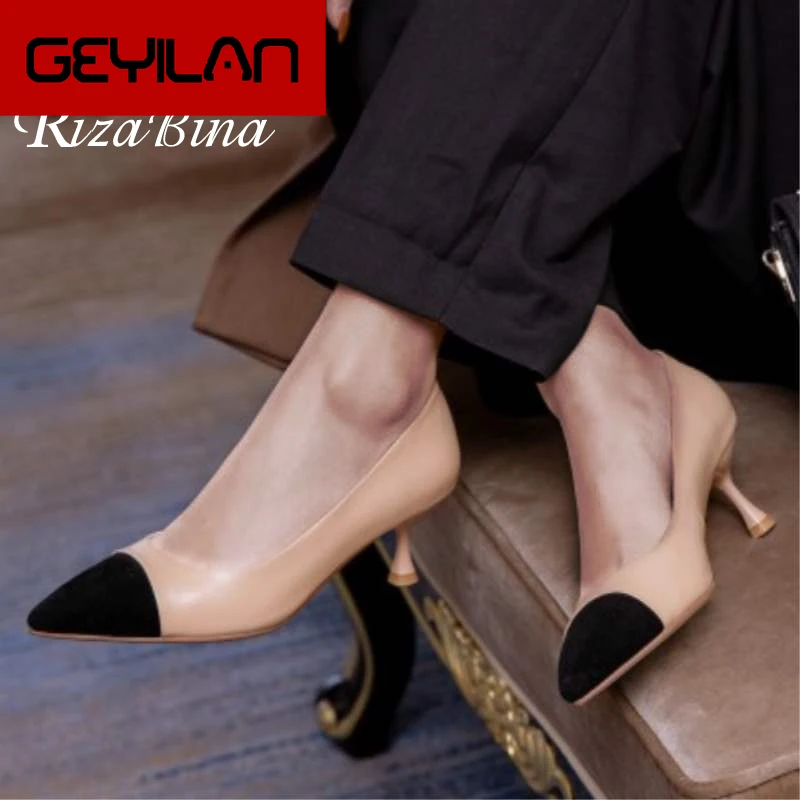

Patchwork Women Pumps Thin Heel Sexy Pointed Toe Women Shoes Fashion Mixed Color Daily Office Lady Footwear Size 33-43