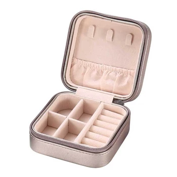 

Protable Women Leather Jewelry Box Organizer Display Jewellery Zipper Storage DXAA