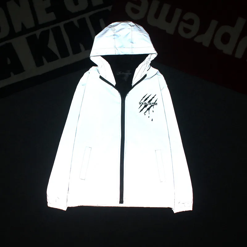 Best  New Fashion Reflective Jacket Men/women Harajuku Windbreaker Jackets Hooded Streetwear Coat Wholesa