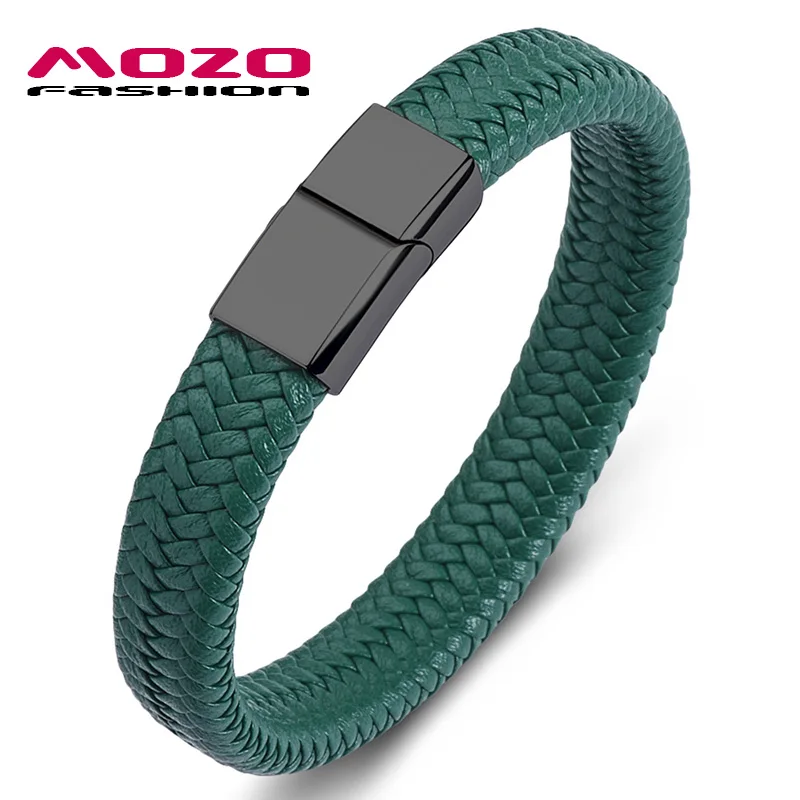 SH161-LU Mozo fashion подвеска зеленый плетеный кожаный браслет из черной нержавеющей магнитный браслет со стальными элементами модные женские туфли браслеты 161 - Окраска металла: SH161-LU