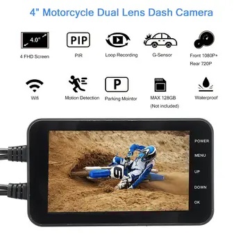 

4\\\\\\\\\\\\\\\" FHD Dual 1080P+720P IP67 140° Motorcycle Dash Camera Video Recorder Camcorder