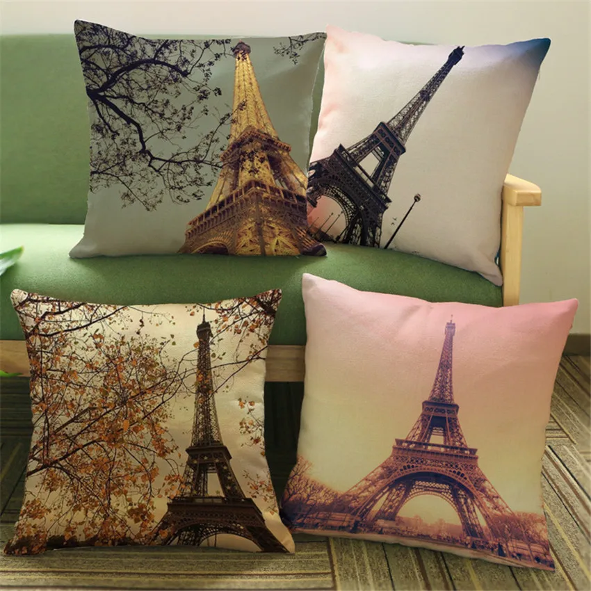 Vintage Style Romantic France Eiffel Tower Paris Sofa Cushion Covers
