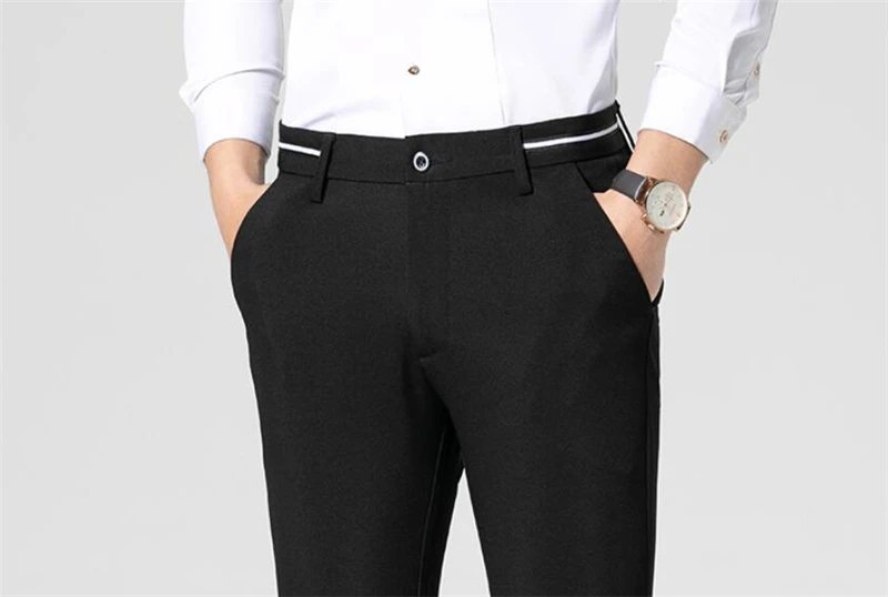 2021 мужские брюки из хлопка Бизнес Стиль мужской Slim Fit Брюки однотонные Длинные