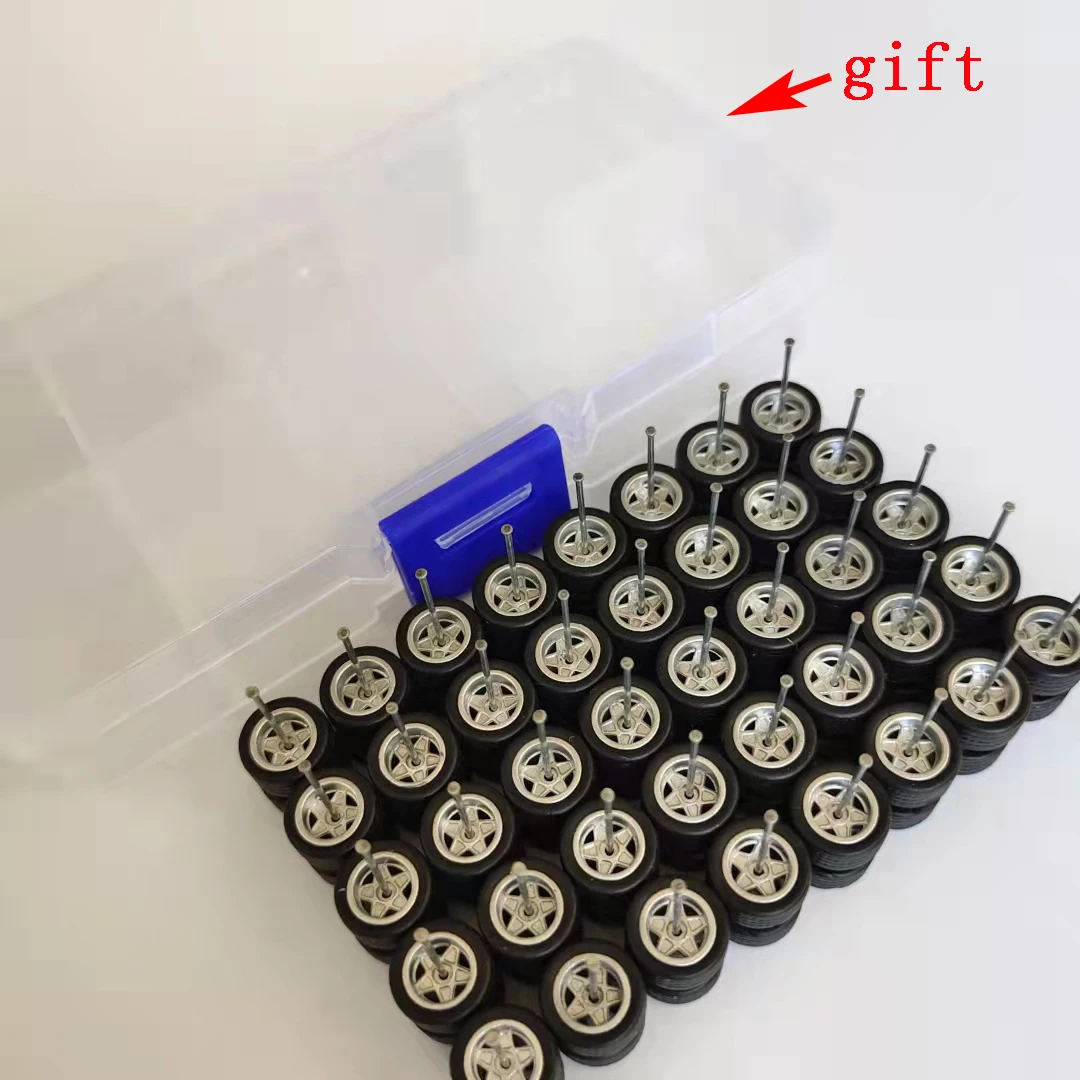 80pcs (for 20 Cars) 1/64 Alloy Car Tires with Box Width 5.3mm Diameter 10.8mm Five Star Wheels for 1:64 Mini Model Cars
