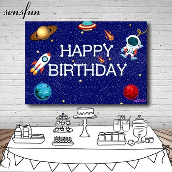 

Sensfun Universe Adventure Birthday Backdrop Spaceship Astronaut Boy Birthday Photography Background Outer Space Planet Decor