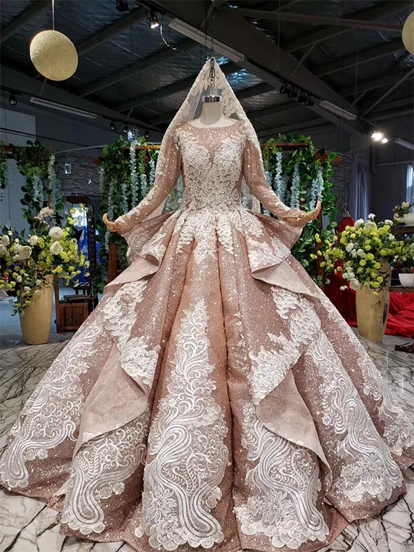 as picture HTL925 арабское вечернее платье мусульманское женское длинное вечернее платье с круглым вырезом и длинным рукавом Распухшее плиссированное платье для выпускного вечера vestidos de novia - Цвет: as picture