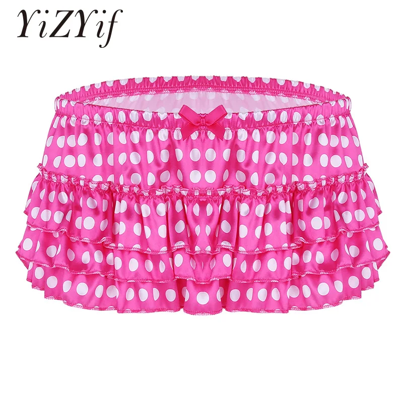 

Mens Lingerie underwear Shiny Satin sissy panties Polka Dots Tiered Ruffles Skirted Panties Sissy Briefs Underwear Panties men