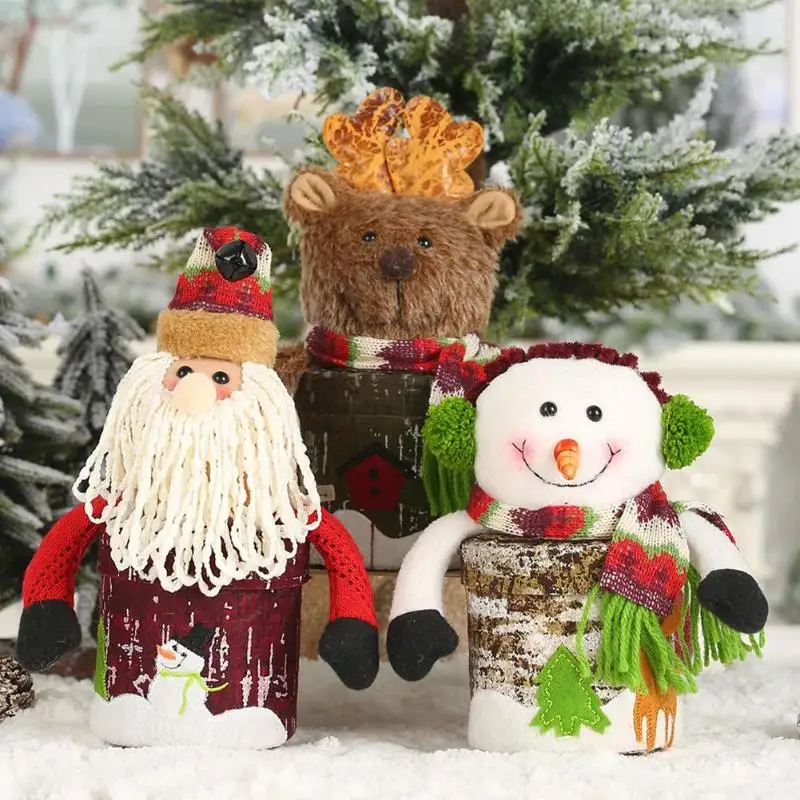 Children Candy Gift Box Creative Santa Claus Snowman Elk Fleece Leather Cartoon Apple Box Christmas Decorative Ornament