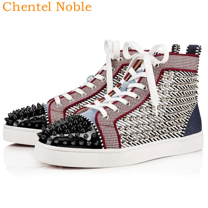 

Brand Chentel Noble Leather Silver Black Rivet Men Casual Shoes Party Shoes Men High Quality Flats Lace-Up Sneakers Mixed Color