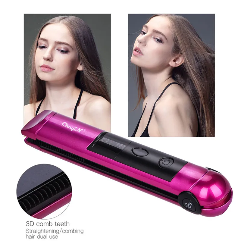 

Mini Hair Straightening Irons USB Portable Travel Wireless Battery Charge Hair Curler LED Display Flat Iron Hair Straightener