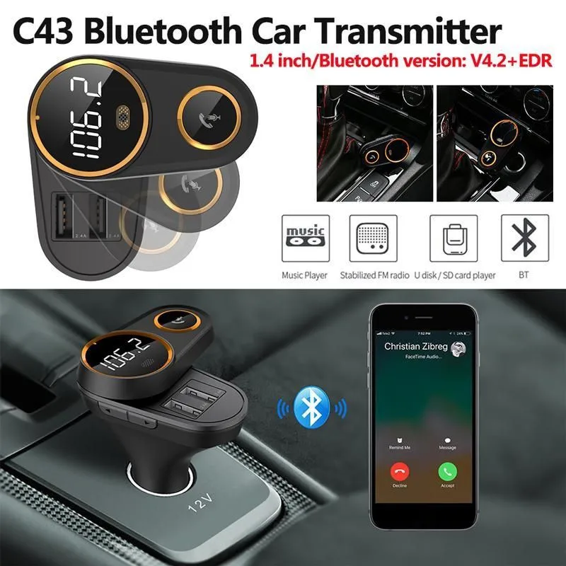 11C43 Bluetooth fm-передатчик автомобильный fm-модулятор MP3 аудио плеер передатчики вращающийся экран беспроводной громкой связи вызов 2 USB порт