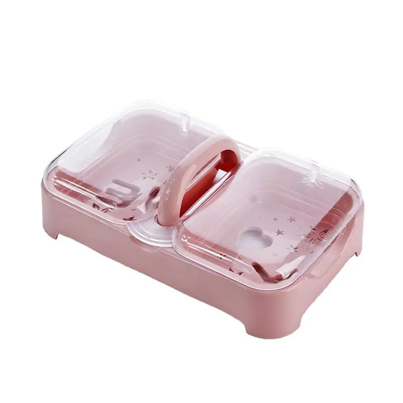 Double Siamese Soap Box Bathroom Thickened with Lid Drain Soap Dishes Soap Tray Holder for Bathroom Kitchen Home(Random Color
