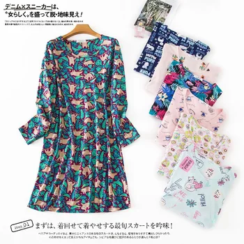 

2020 Loose Cartoon Print Women's Sleepwear Nightdress Nightie Cotton Long Sleeve Round Neck Female Home Dress Sleeping Gowns