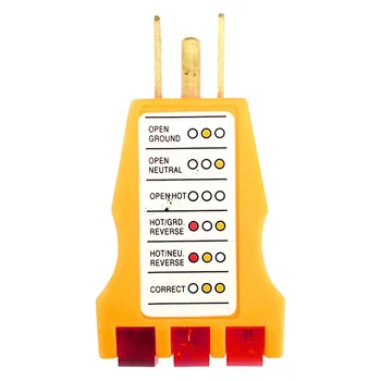 

Receptacle Tester - perfect for 110-125V 3 Wire Receptacles. Tester Indicates Open Ground, Hot and Ground Reverse, Hot and Neutr