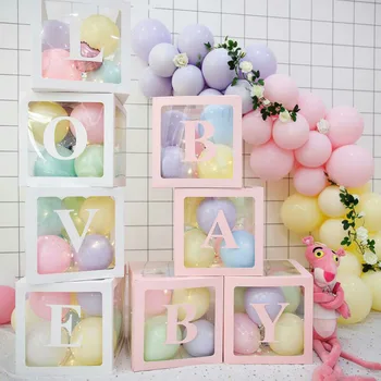 

4PCS/Set Transparent Cube Balloon Box Gift Box Organizer For Baby Shower Birthday Party Supplies Wedding Decoration 11.8 Inch