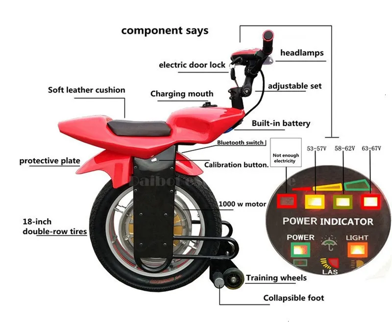 Daibot Powerful Electric Scooter 18 Inch Self Balancing Scooters 1000W Off Road Adult Electric Scooters Monocycle With Bluetooth (15)