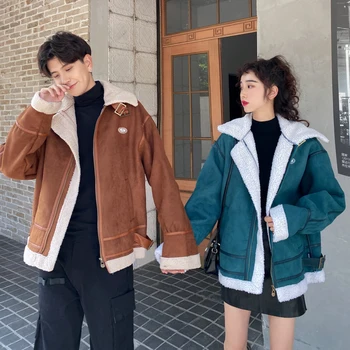 

Fashion Short Loose Fur All-in-one Motorcycle Lovers Jacket Winter Winter Korean New Men Thick Lamb Fur Jacket