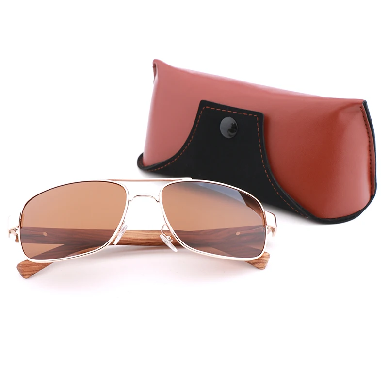 Brown Leather box Оригинальные новые модные ретро деревянные солнцезащитные очки с металлической рамкой мужские брендовые дизайнерские солнцезащитные очки женские поляризованные очки для вождения UV400 - Цвет линз: Brown Leather box