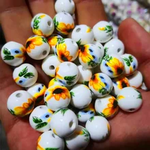  10pcs Round 6mm 8mm 10mm 12mm Flower Patterns Ceramic Porcelain Loose Spacer Beads Lot For Jewelry Making DIY Bracelet Findings 
