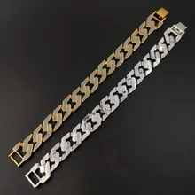 22cm Length Men's Bracelets Gold Silver Color Link Chain Bracelets For Men Hip Hop Glitter Flash Geometric Bracelet Jewelry Gift