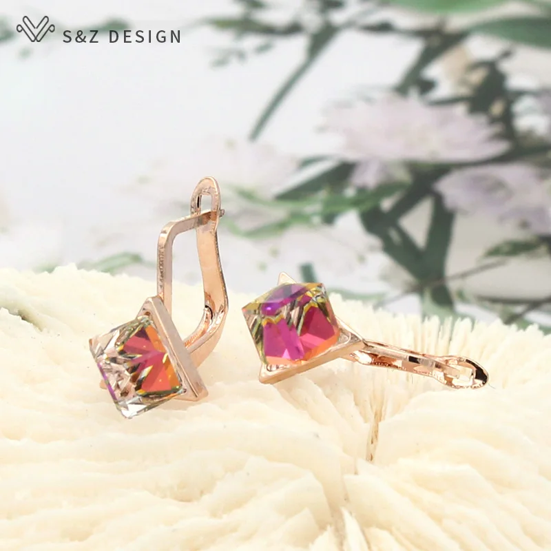 S&Z DESIGN 2020 Fashion Colorful Square Cube Crystal Dangle Earrings For Women Wedding Jewelry Lovely Earrings Anti-allergy