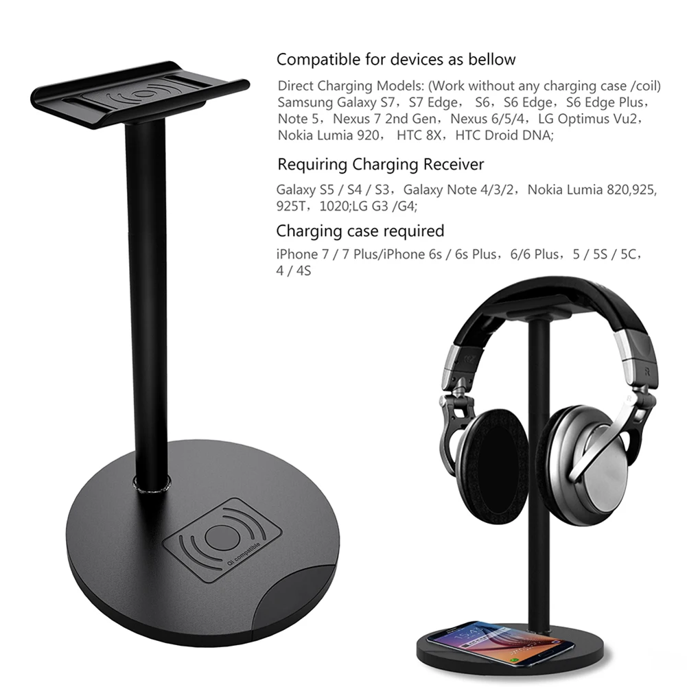 Wireless Charging Headset Stand Headphone Holder Aluminum Stand Wireless Charger for Samsung Galaxy