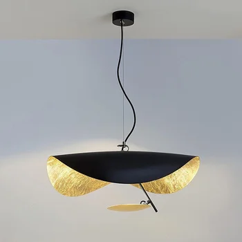 

Post-modern Curved Surface LED Pendant Lamp Golden Luxury Living Room Kitchen Flying Saucer Hat Hanging Lamp Home Decor Lights