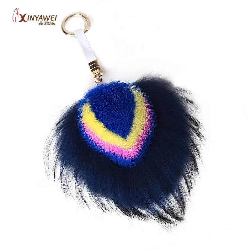 

2019 Fashion New Fox Fur Imitation Peacock Love Shape Ring Romantic Cute Soft Pom Pom Pendant Mobile Phone Car Pendant.
